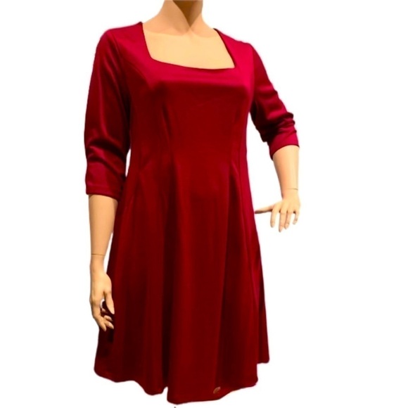 IGIGI Designers A-Line Dress Size 18/20 Red 3/4 Sleeve Pockets Square Neck NWOT - Picture 7 of 11